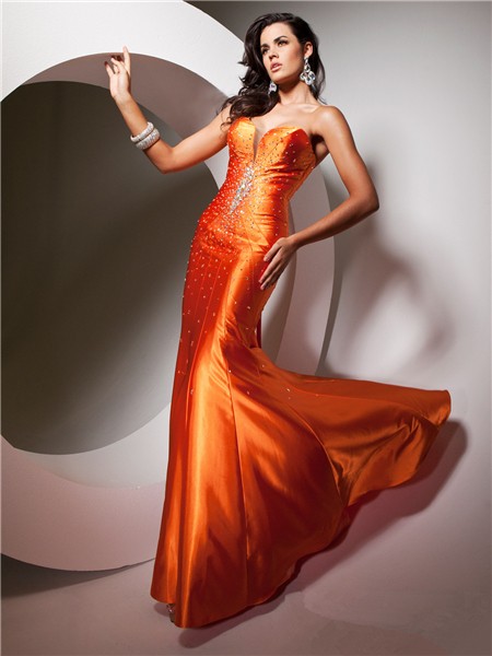 Pretty-Mermaid-Sweetheart-Long-Neon-Orange-Silk-Evening-Prom-Dress-Beaded